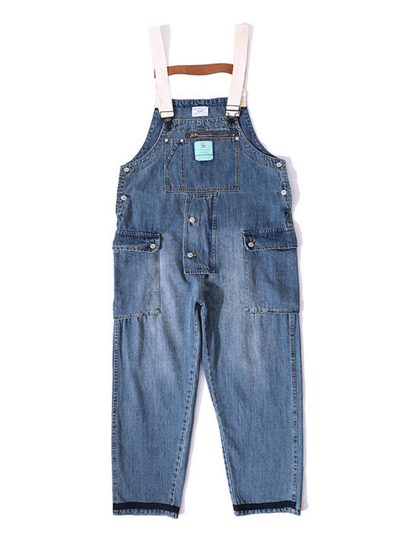 Distressed Denim Overall with Multiple Pockets