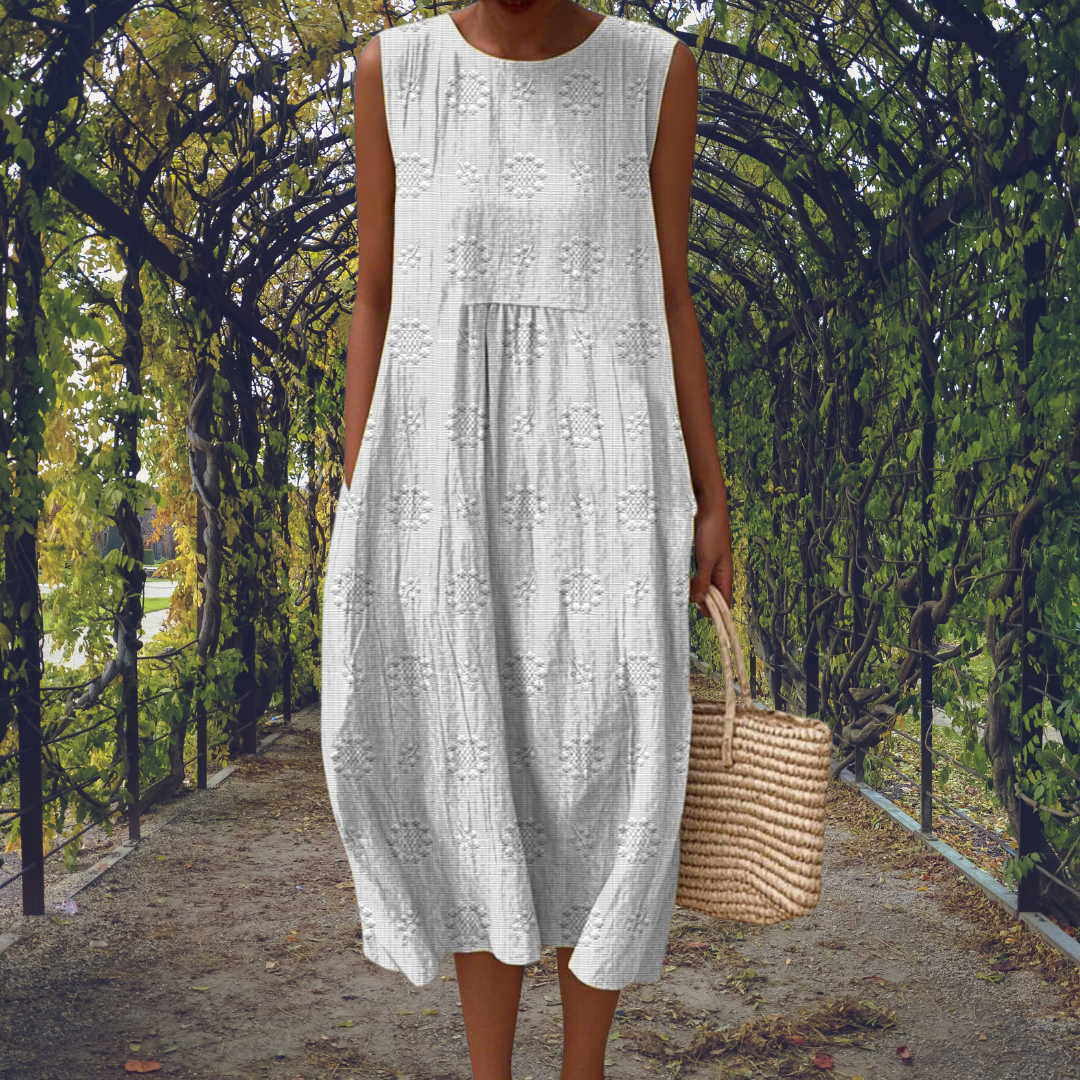 Aikaterini – Elegant sleeveless cotton dress with pockets