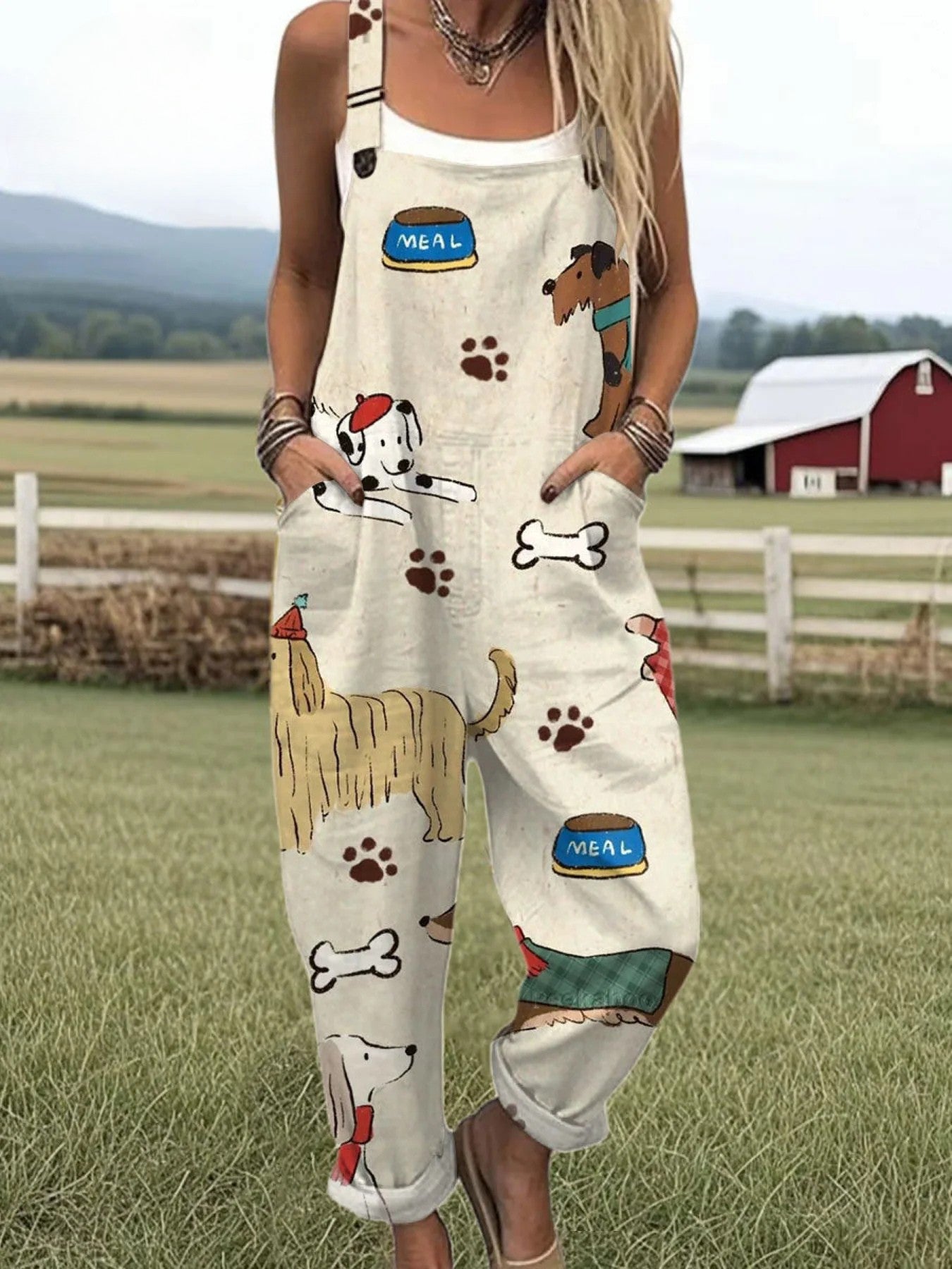 CHLOE – PLAYFUL PUPS PRINTED OVERALLS