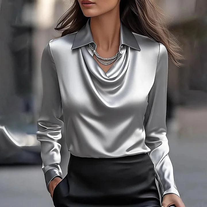 LORENA – ELEGANT DRAPE COLLAR BLOUSE