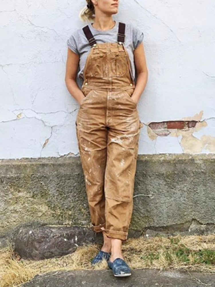 Women's Canvas Dungarees with Relaxed Fit