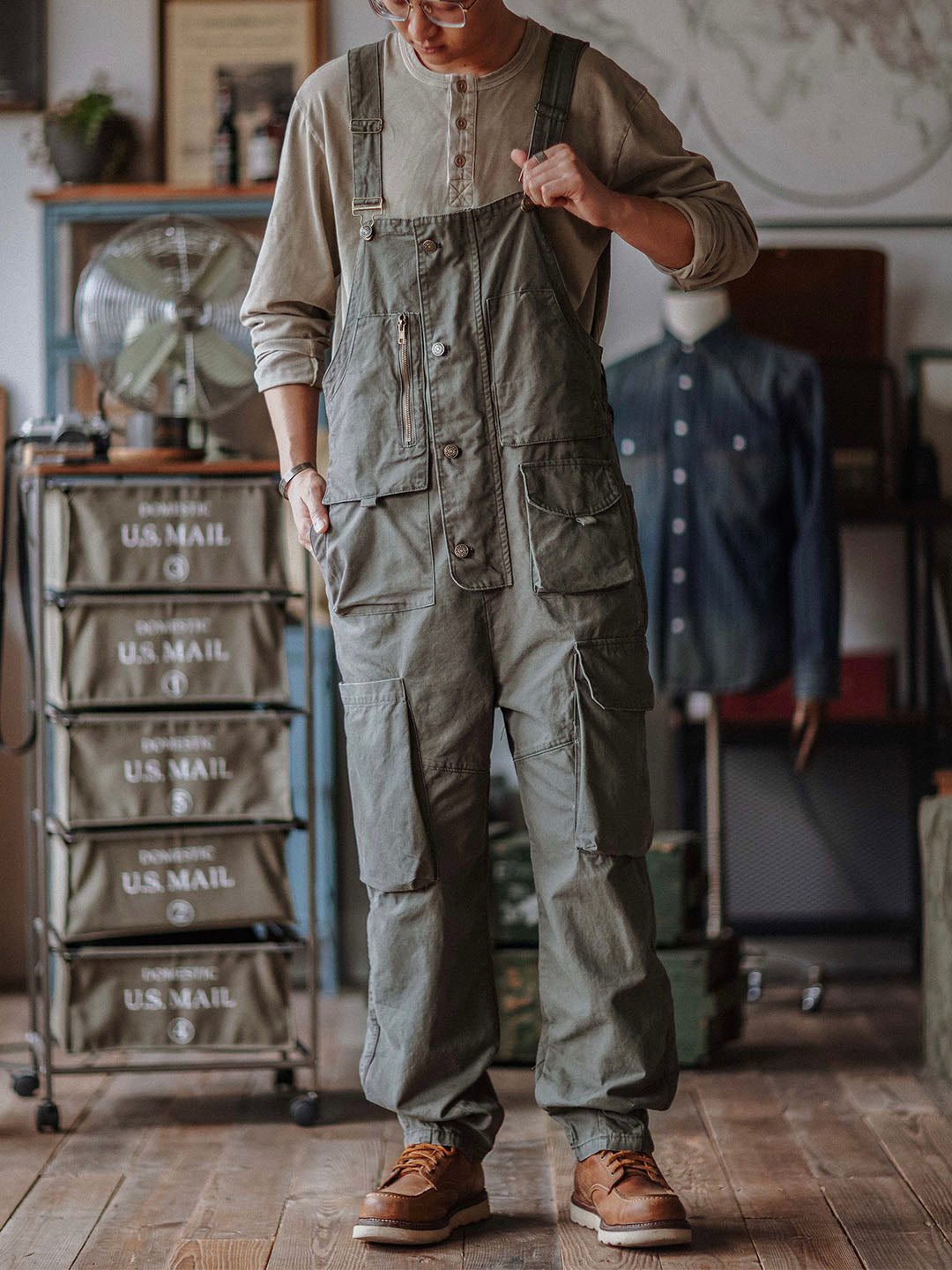 Canvas Cargo Dungarees for Men