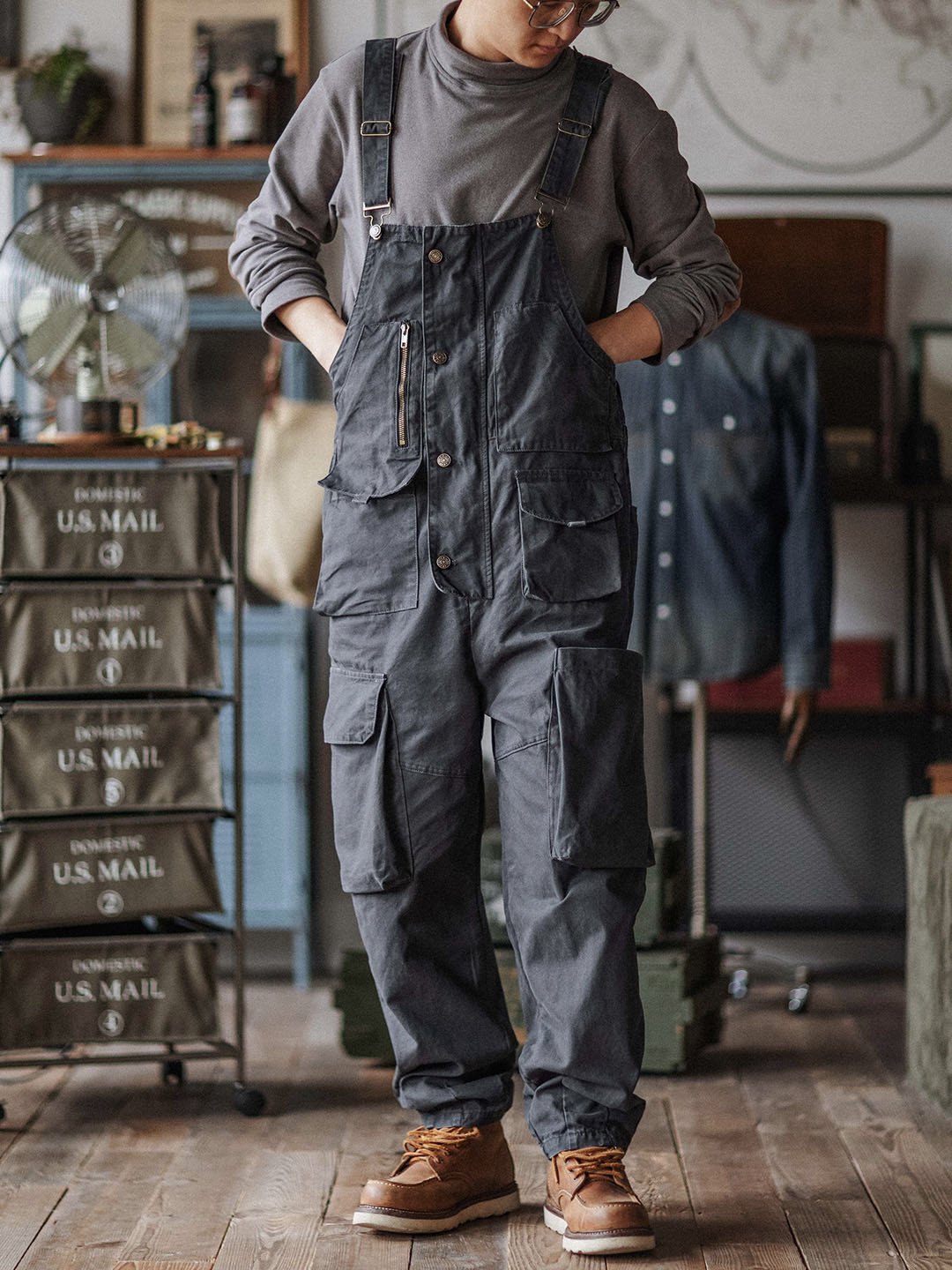 Canvas Cargo Dungarees for Men