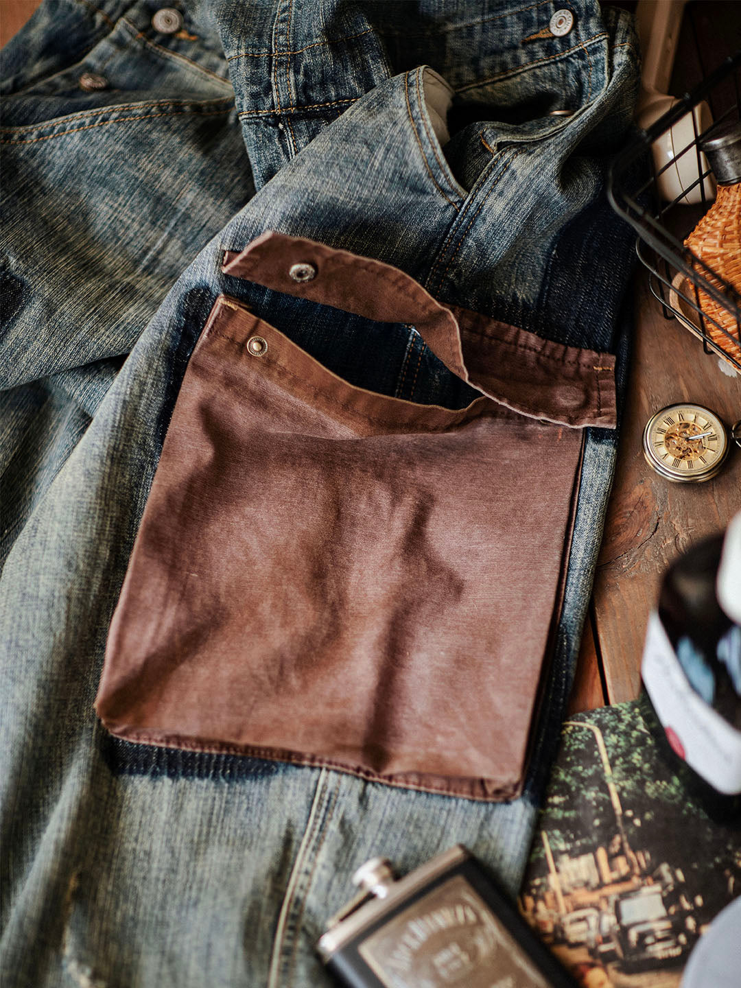 Men's Dungarees in Contrasting Distressed Denim