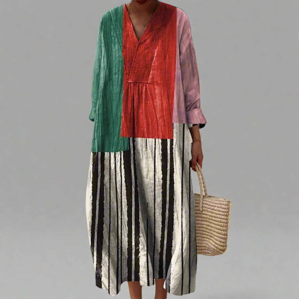 Harriet | Colorblock Striped Cotton Maxi Dress