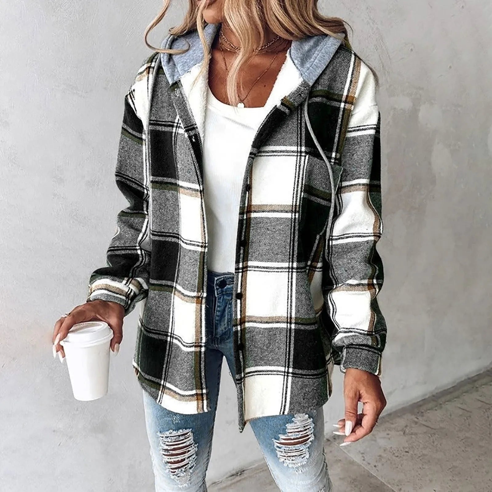 HAILEY – PLAID HOODED SHIRT JACKET