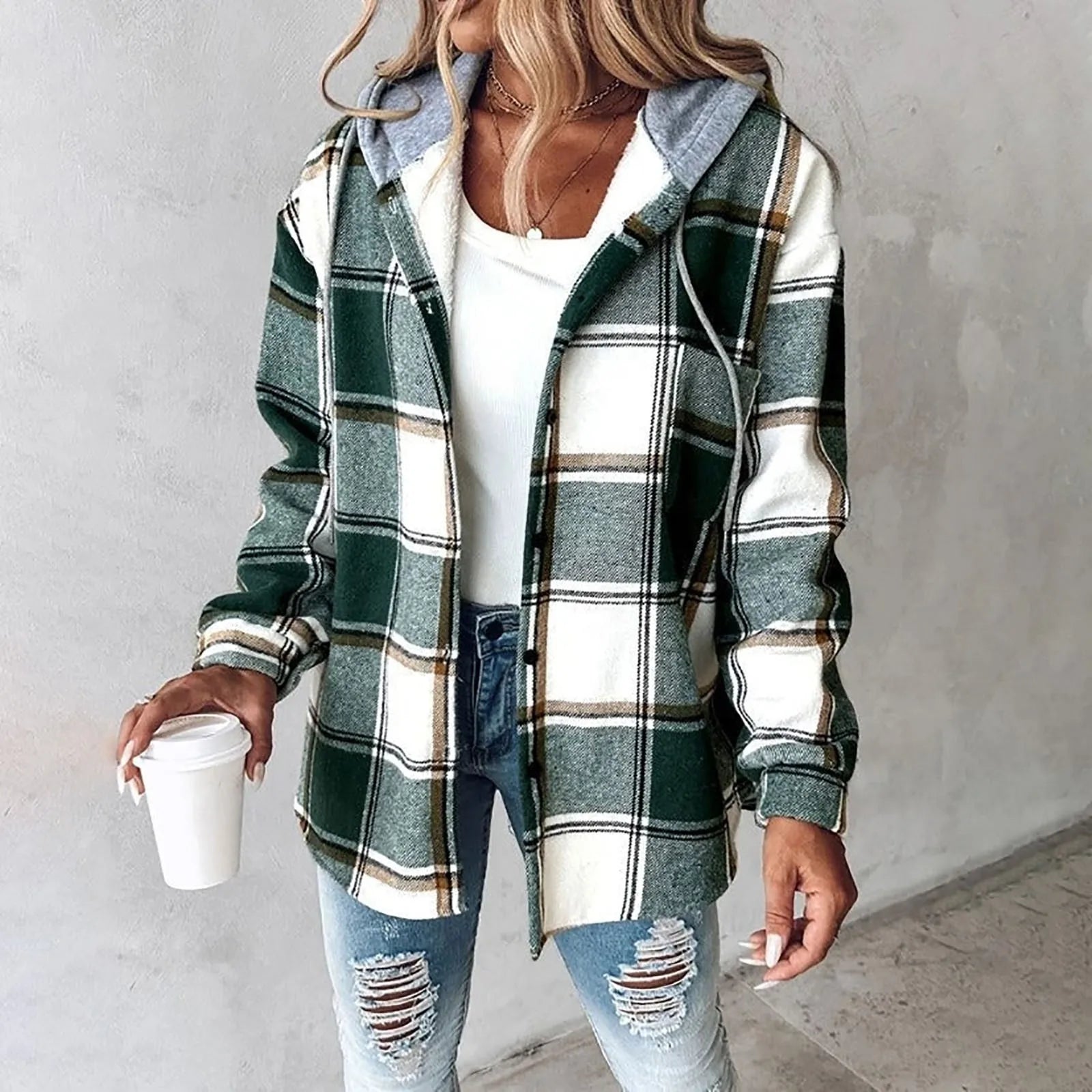 HAILEY – PLAID HOODED SHIRT JACKET