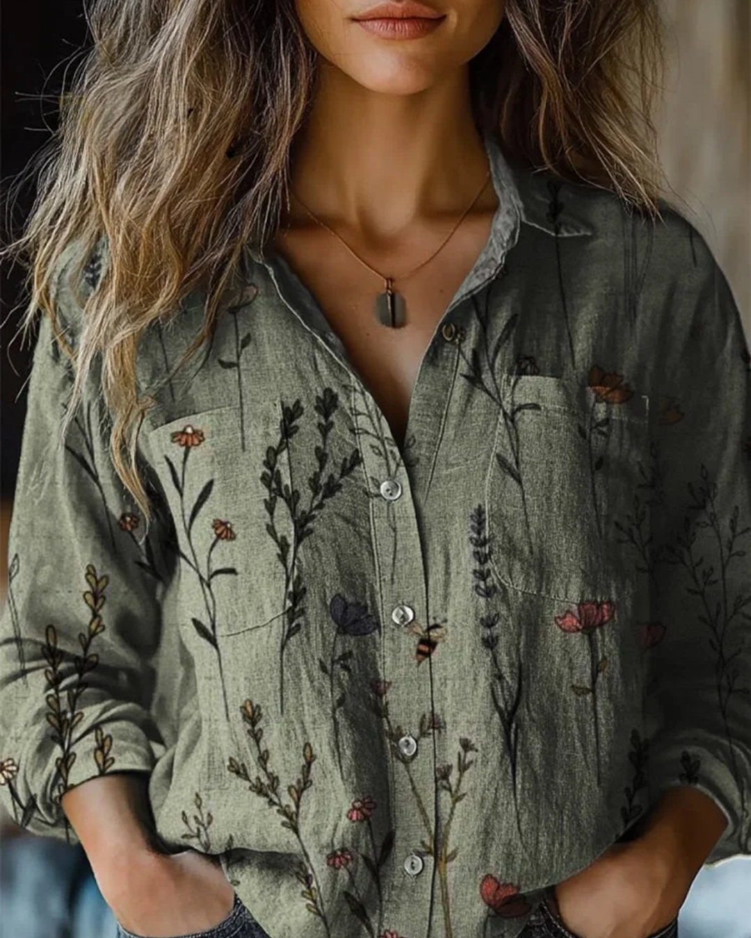 AUBREY โ BOTANICAL CHARM BUTTON BLOUSE