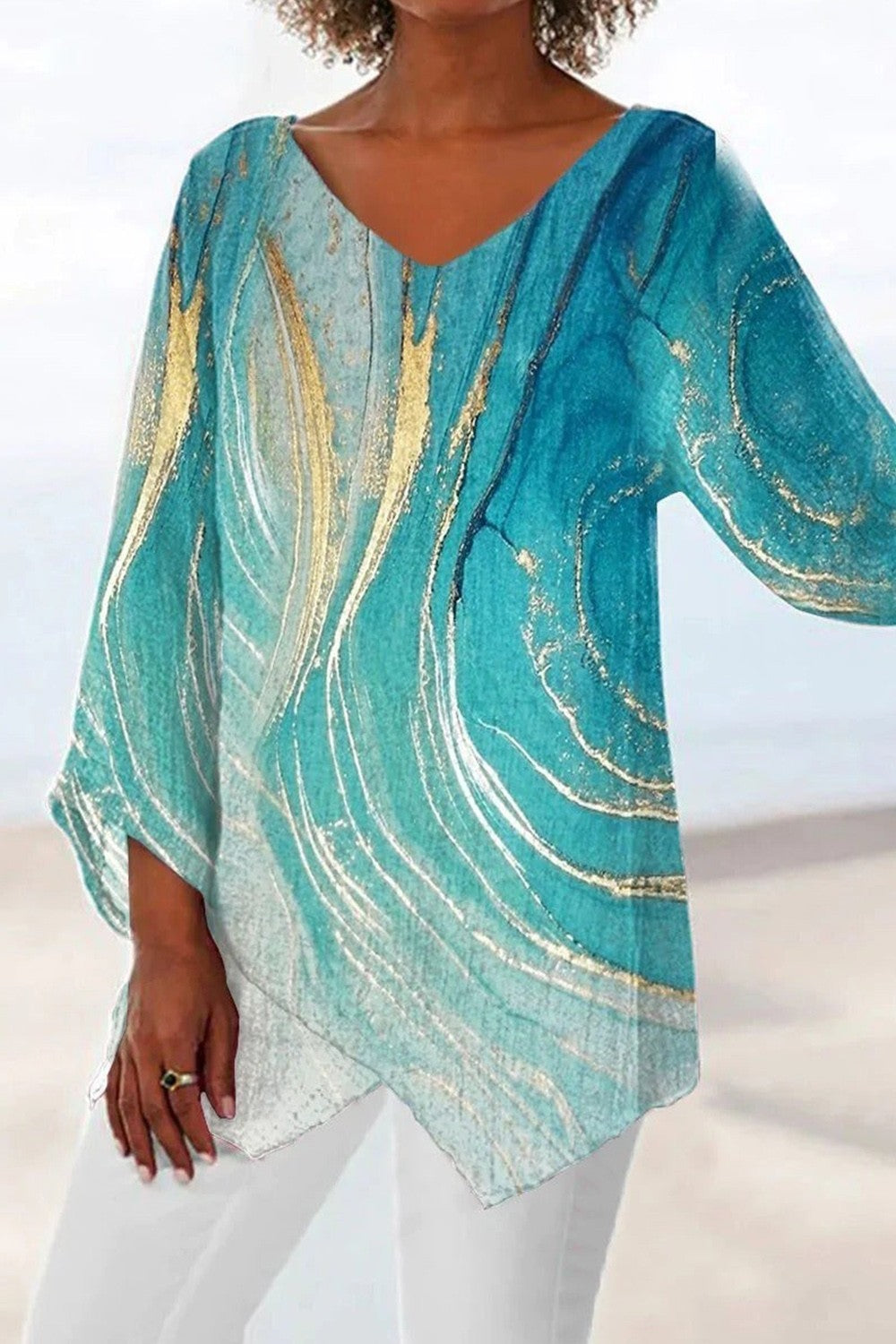 MIRANDA โ FLOWING ARTISTIC V-NECK BLOUSE