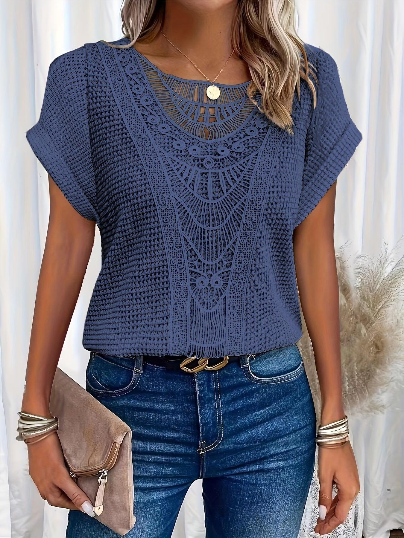 NATALIA – LACE ACCENT KNIT BLOUSE
