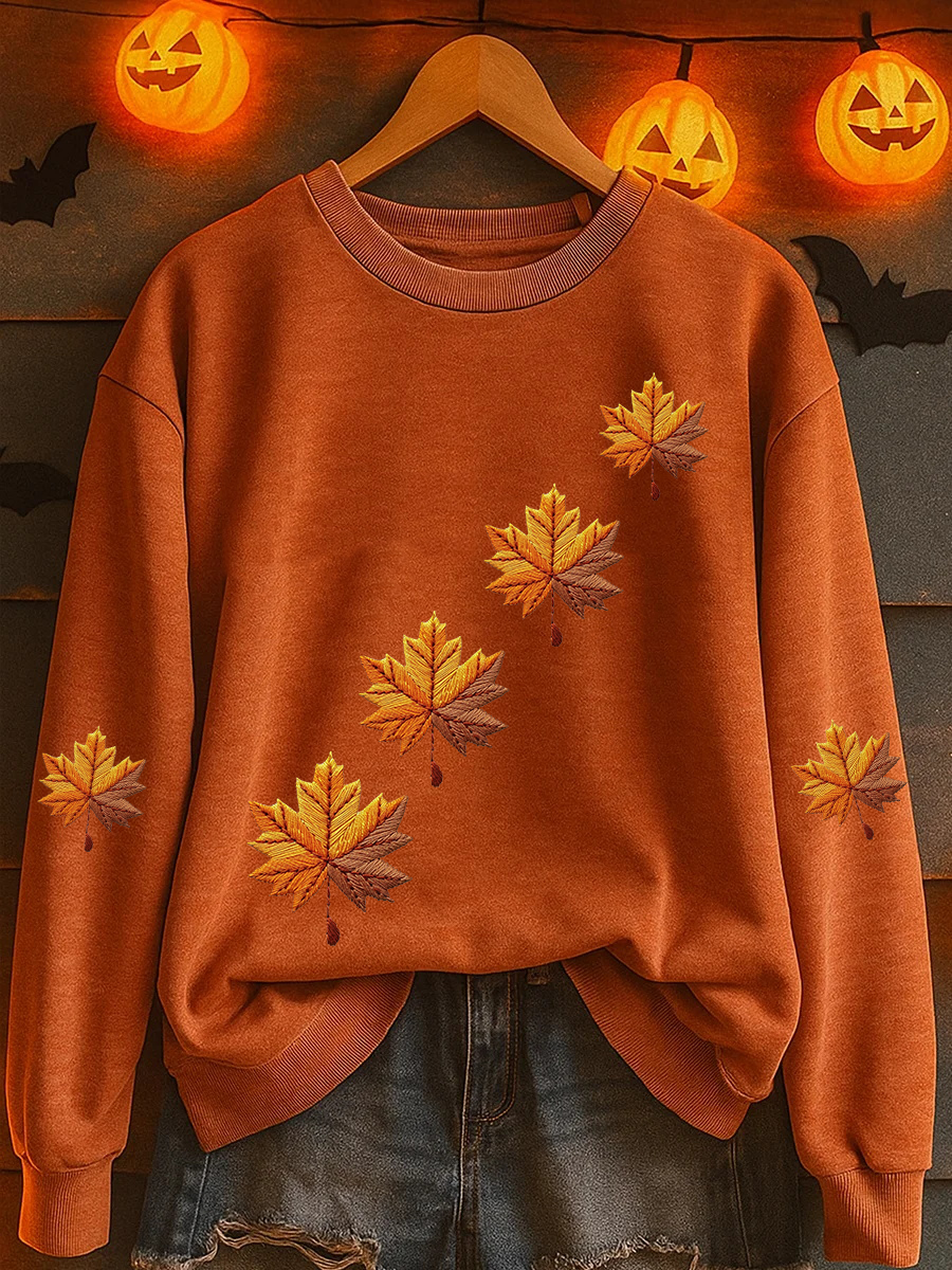 Women's Autumn Maple Leaf Print Casual Sweatshirt