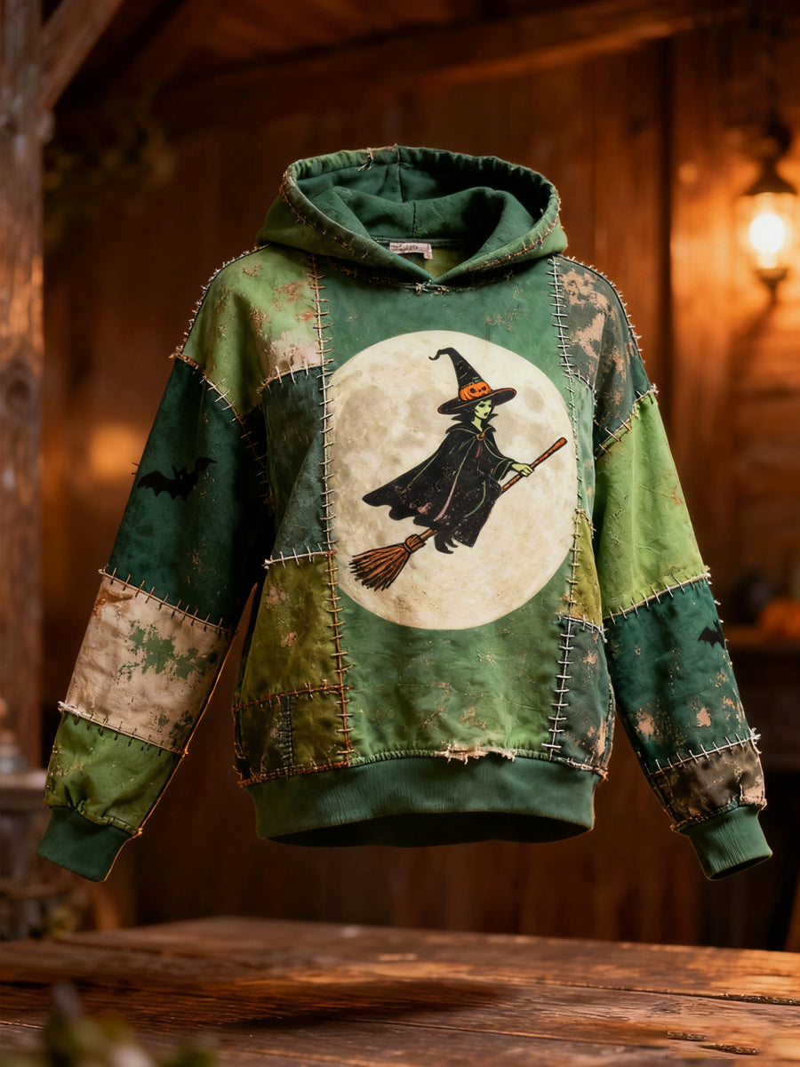 Women's Halloween Witch Patchwork Print Casual Hoodie
