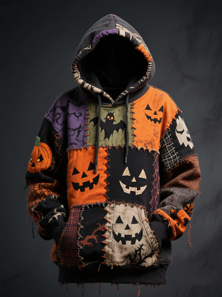Women's Halloween patchwork print hoodie