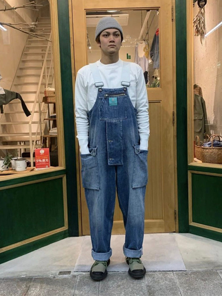 Distressed Denim Overall with Multiple Pockets