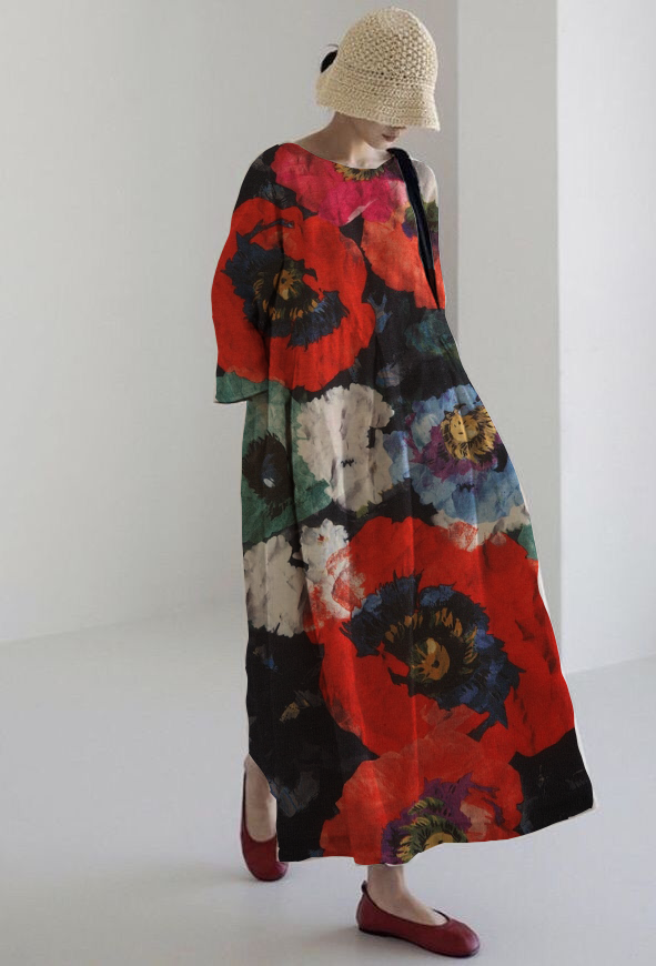 ROSALIA | Artistic Midi Dress with Maximum Comfort and Intense Floral Print for a Striking Look