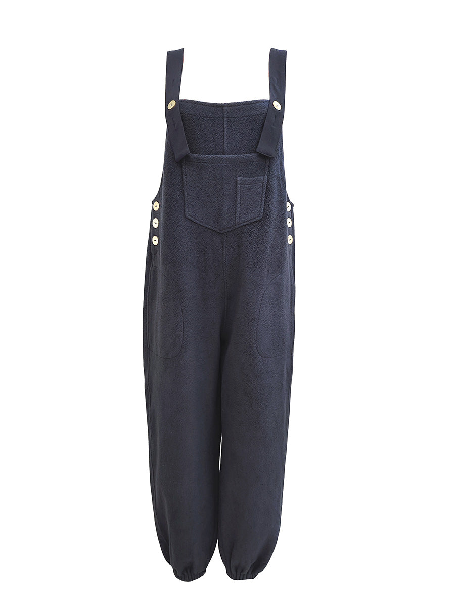 Fleece Dungarees for Women with Coconut Shell Buttons