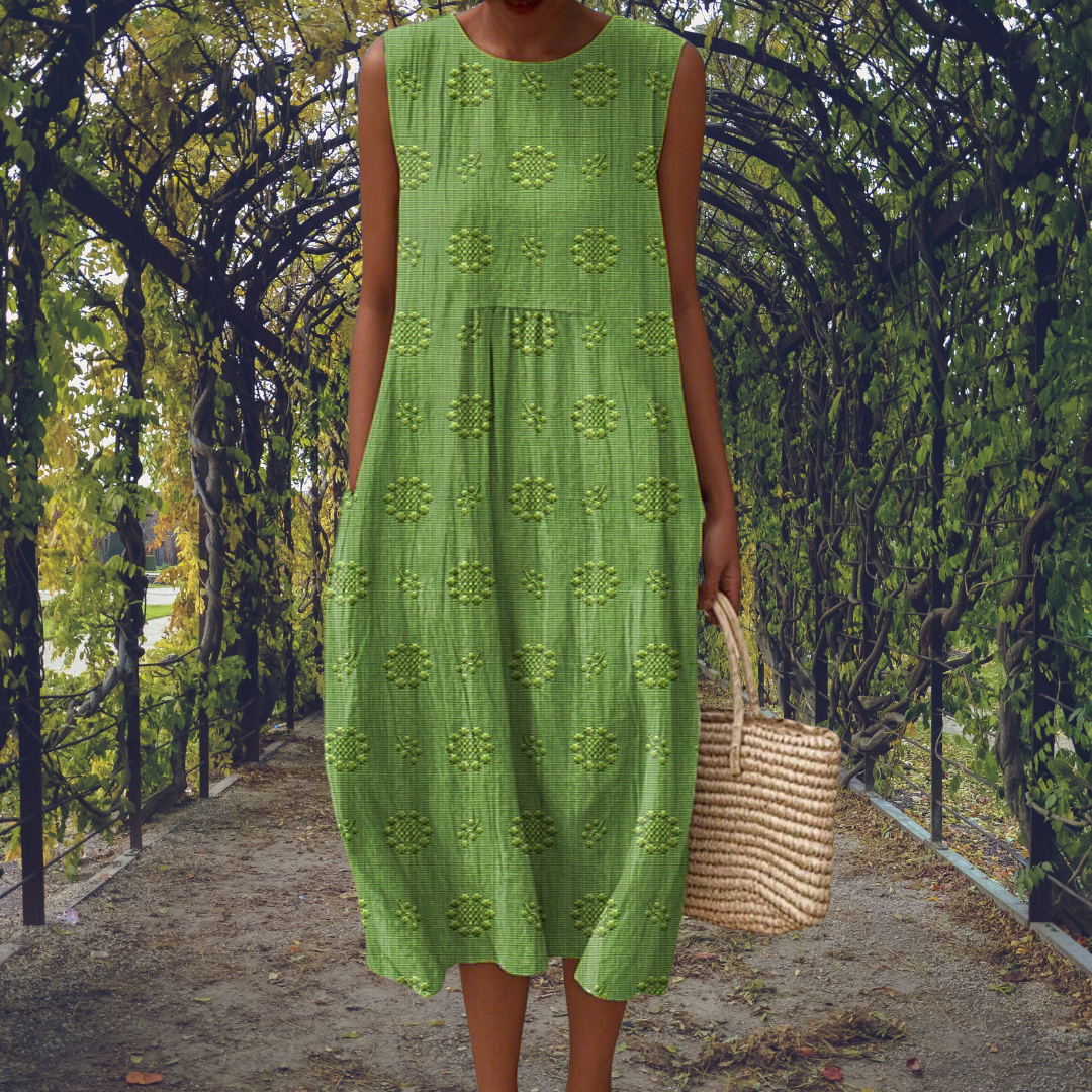 Aikaterini – Elegant sleeveless cotton dress with pockets