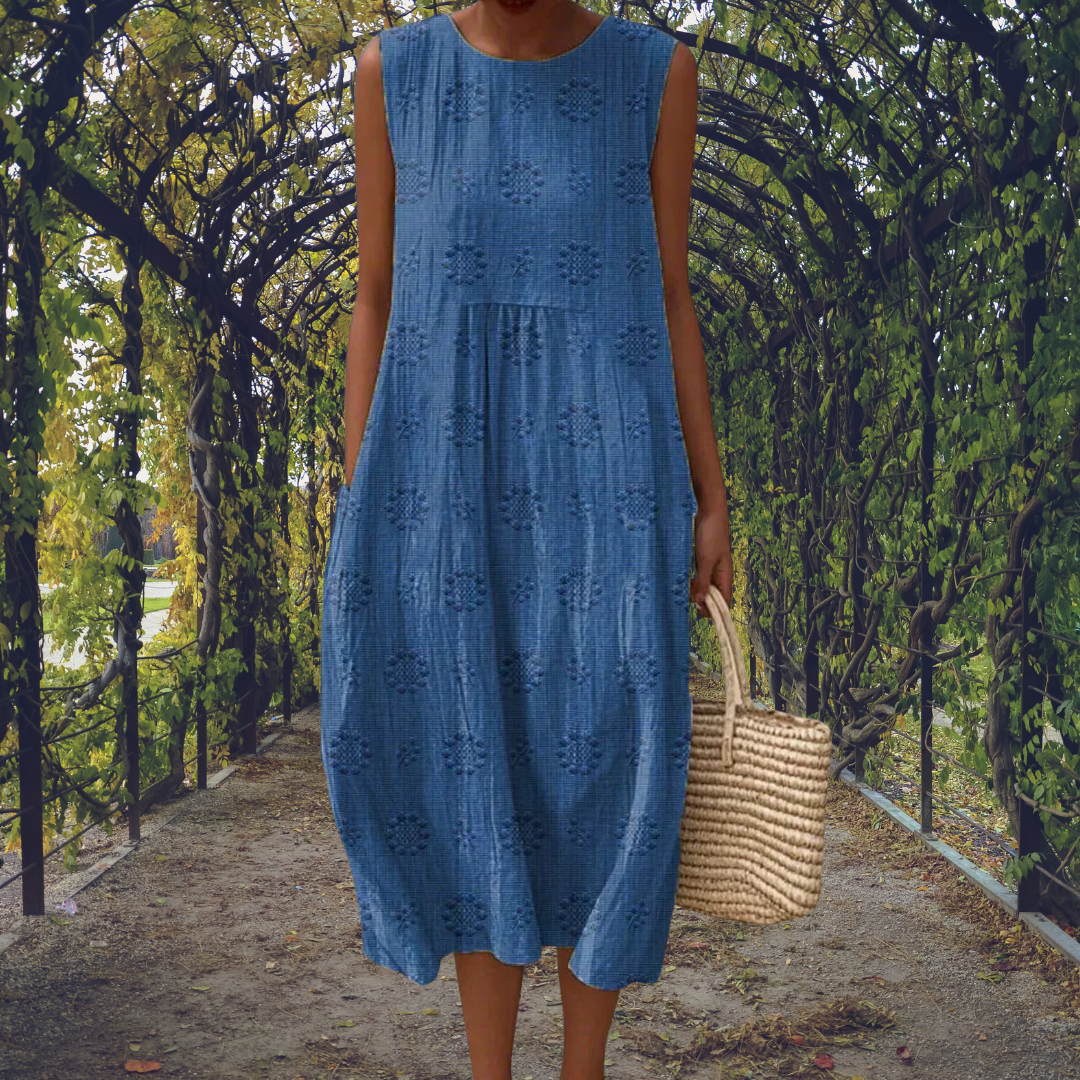 Aikaterini – Elegant sleeveless cotton dress with pockets