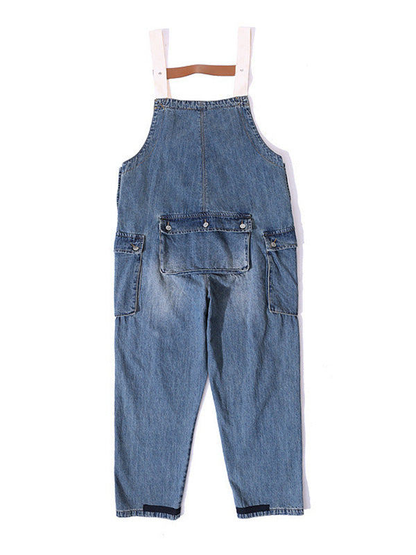 Distressed Denim Overall with Multiple Pockets