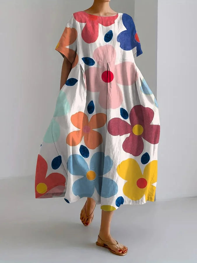 ELIANA | Midi Floral Dress with Carefree Style and Summer Comfort for Colorful Days