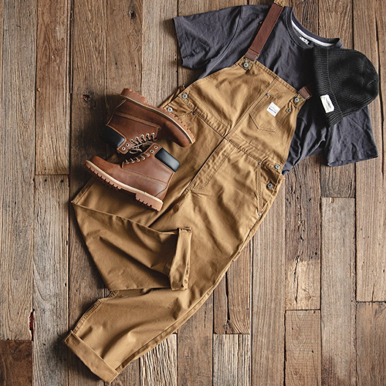 Brown Canvas Overalls with Duck Bib