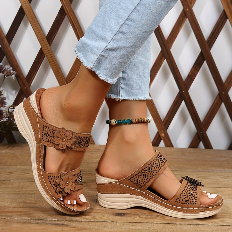 Delor Floral Wedge Slides