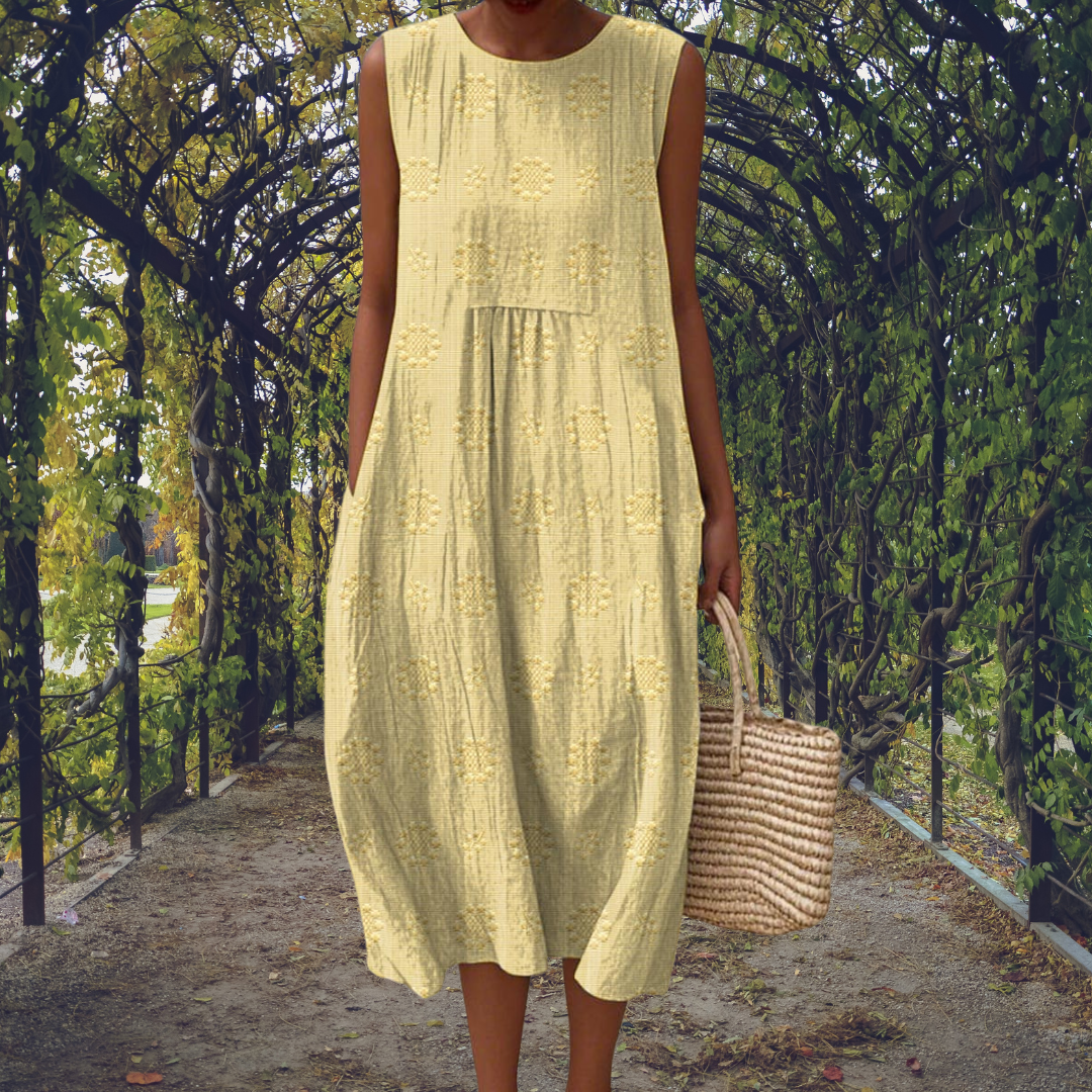 Aikaterini – Elegant sleeveless cotton dress with pockets