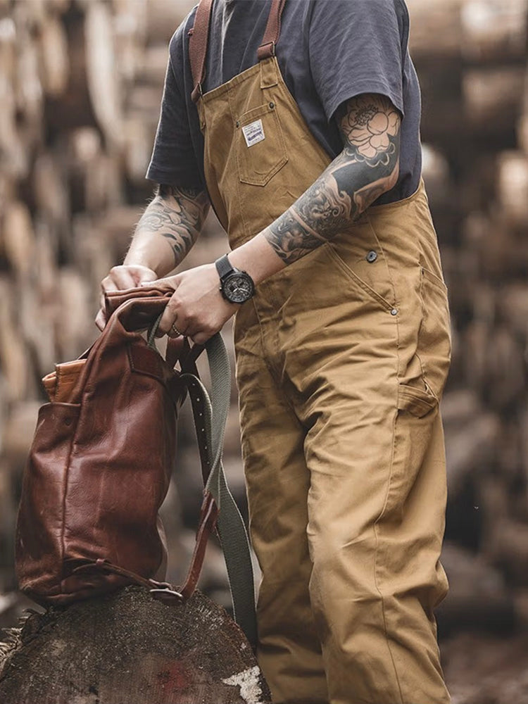 Brown Canvas Overalls with Duck Bib
