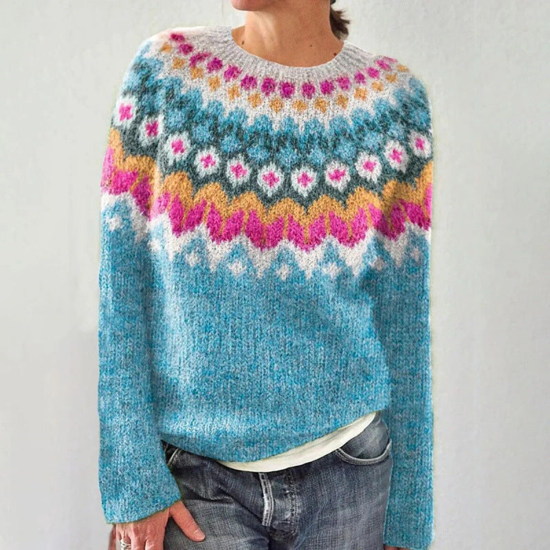 Sweater with geometric pattern, coloured