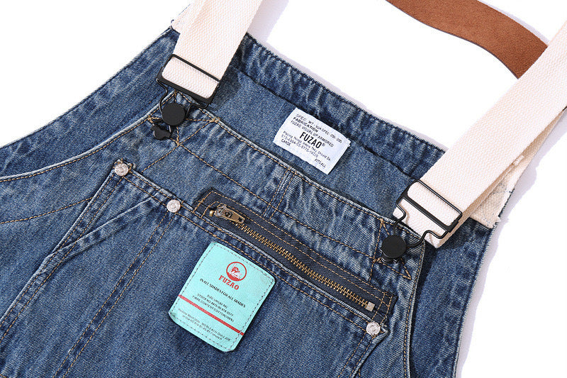 Distressed Denim Overall with Multiple Pockets
