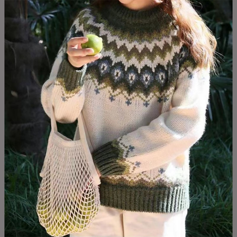 Classic Sweater with Icelandic Knit Pattern