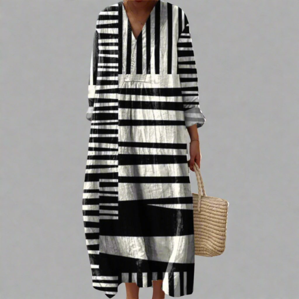 Lydia | Monochrome Stripe Flow Maxi Dress