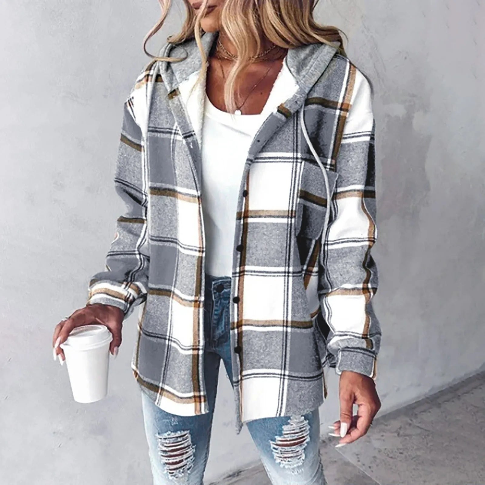 HAILEY – PLAID HOODED SHIRT JACKET