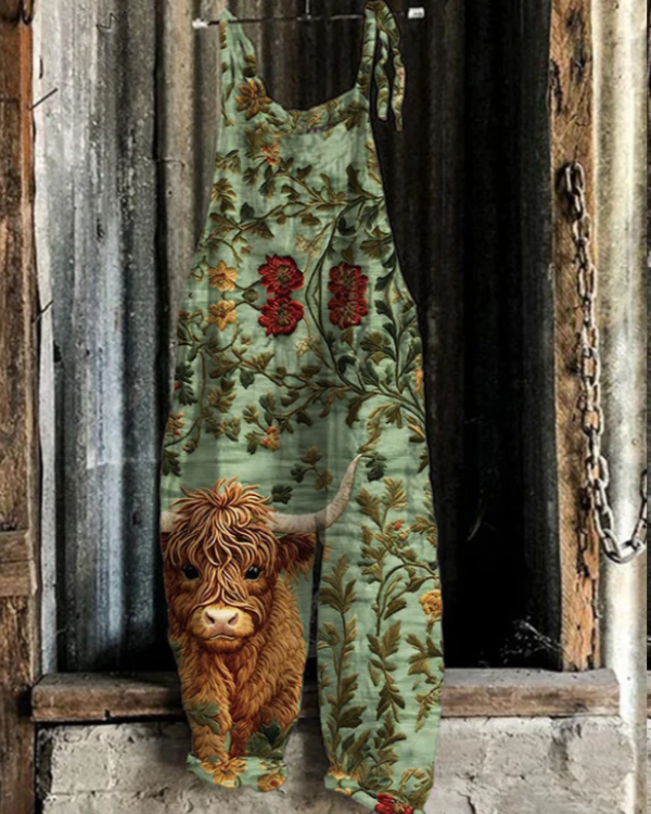 Vintage Floral Embroidery Jumpsuit - Effortless Style & Comfort for Women