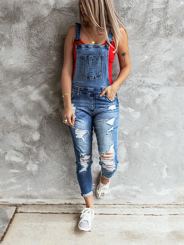 Vintage Denim Dungarees in a Used Look with Slim Fit for Women