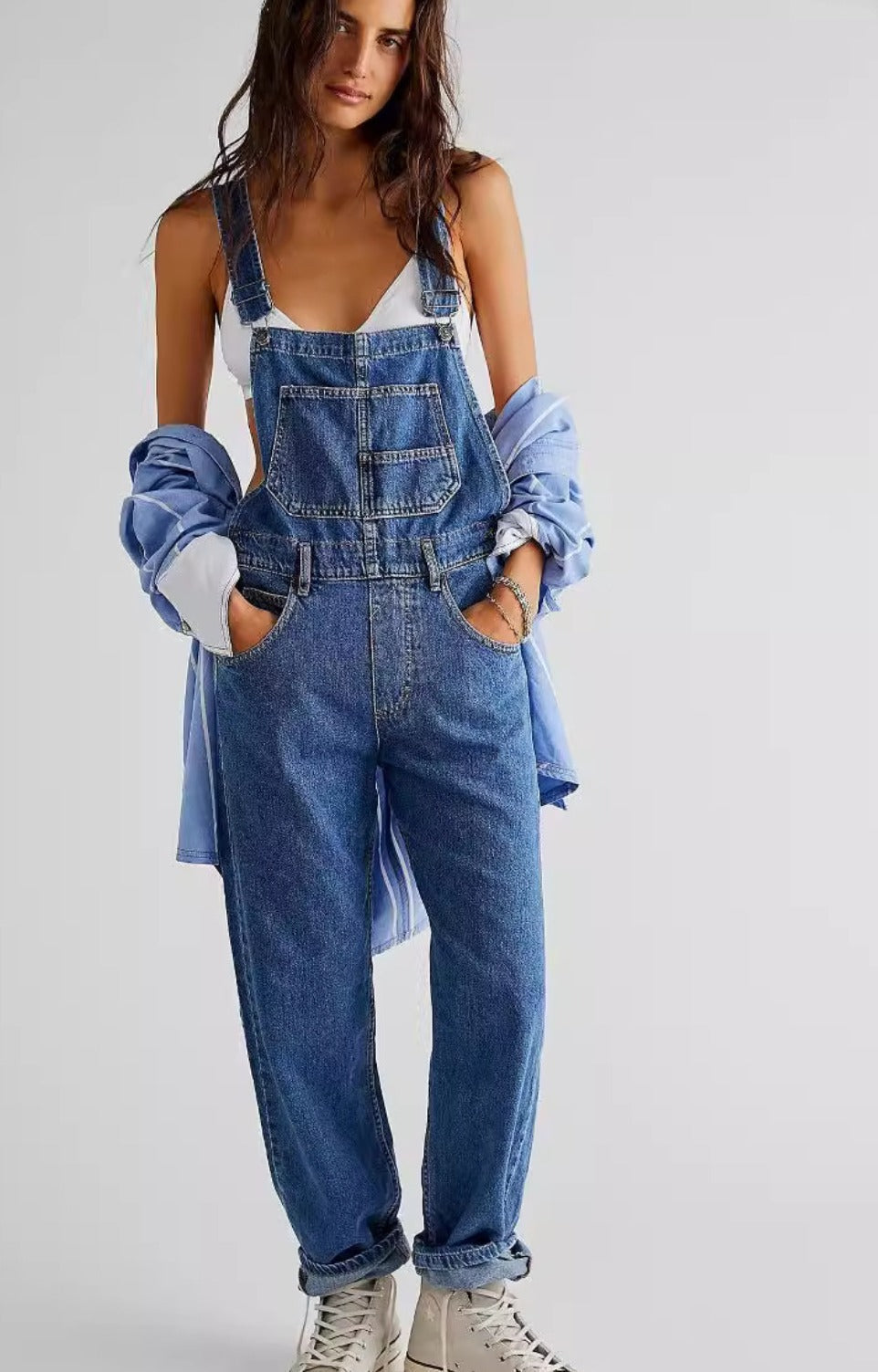 Ladies' Denim Dungarees with Cargo Pockets