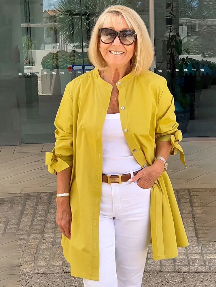 Elliora - Gathered Back Cotton Shirt Jacket