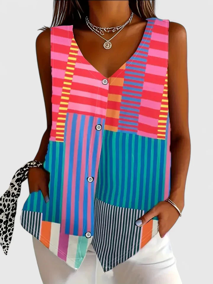 ARIEL – WILD STRIPE BUTTON BLOUSE