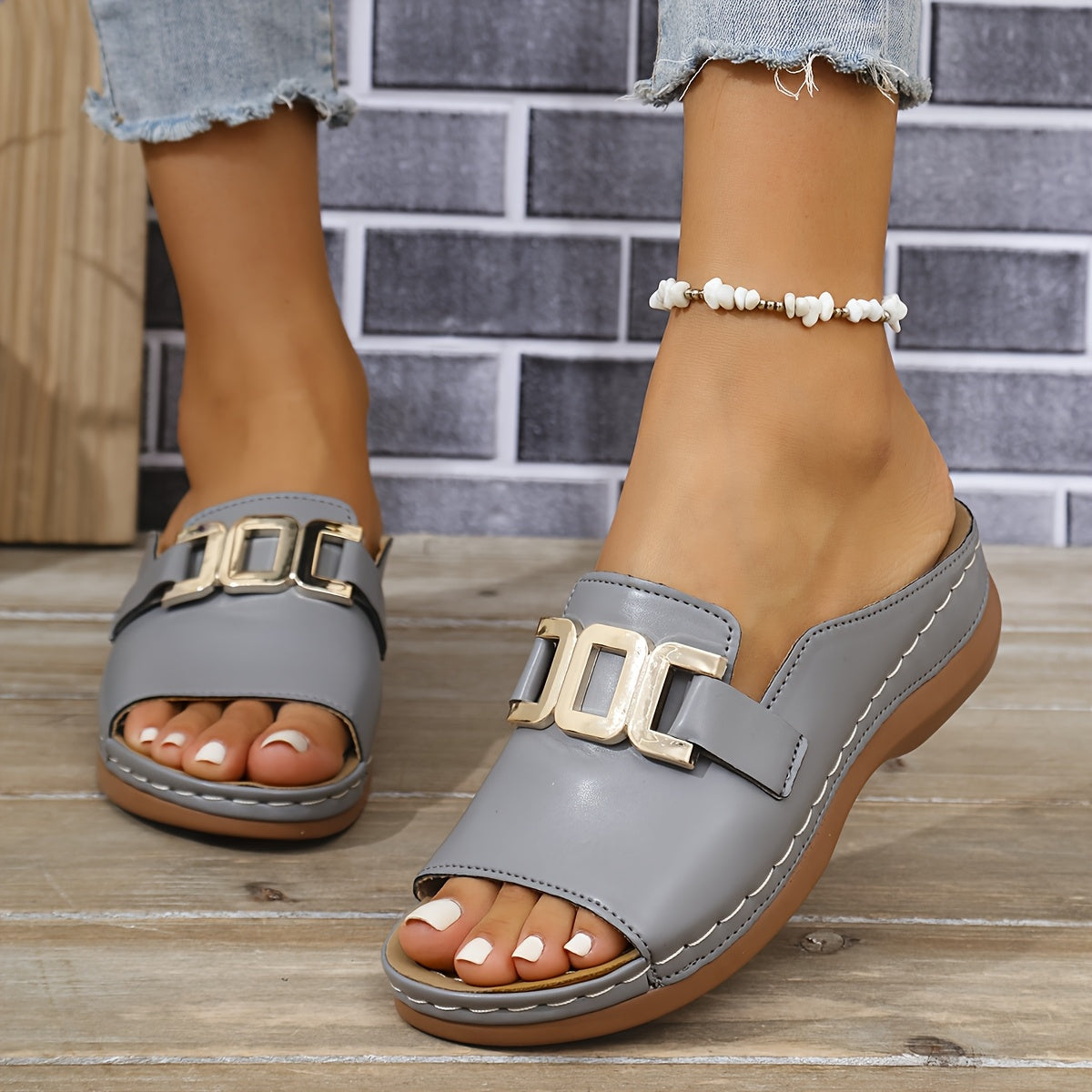 Kaia™ Gold Buckle Slide Sandals