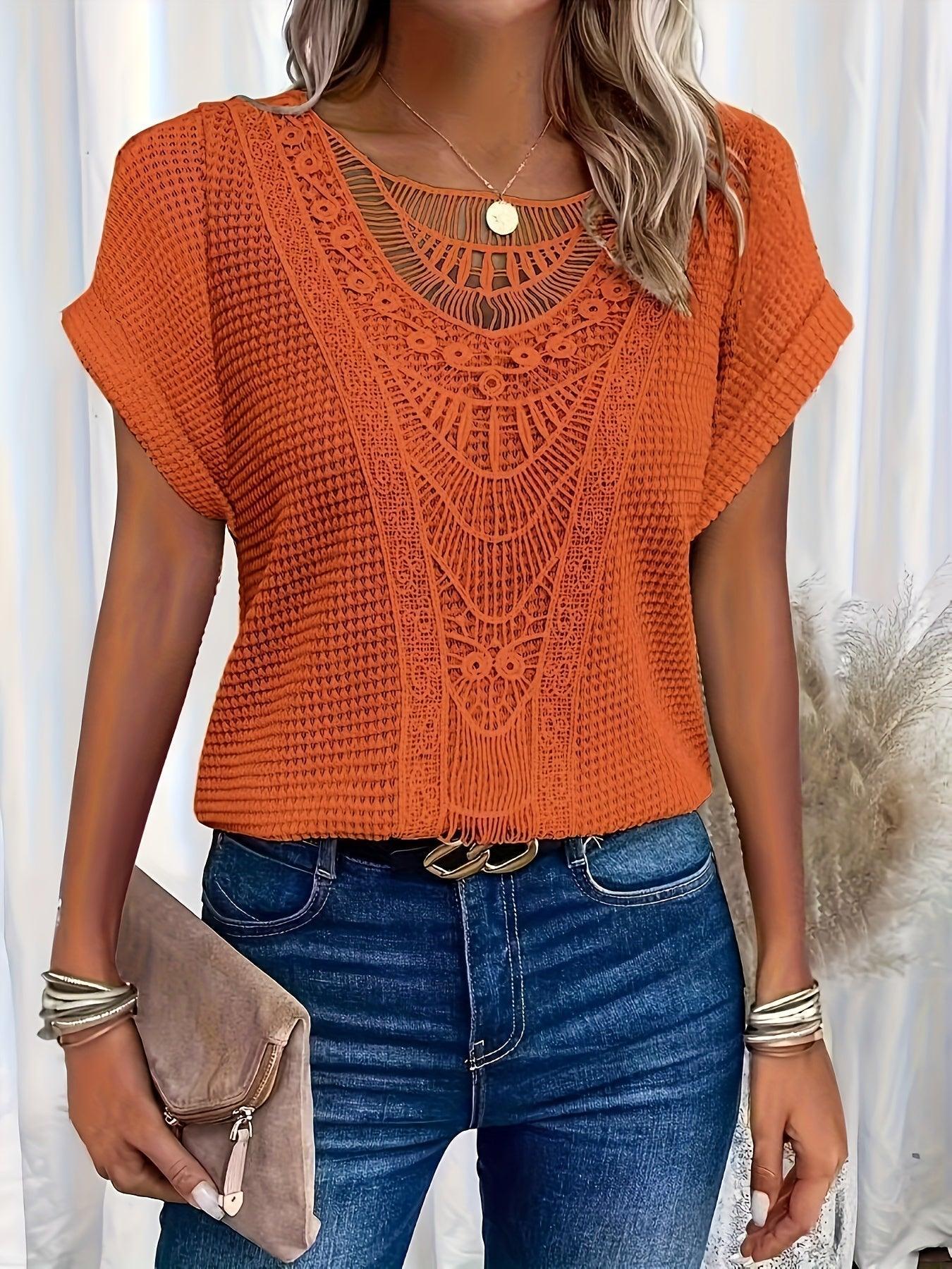 NATALIA – LACE ACCENT KNIT BLOUSE