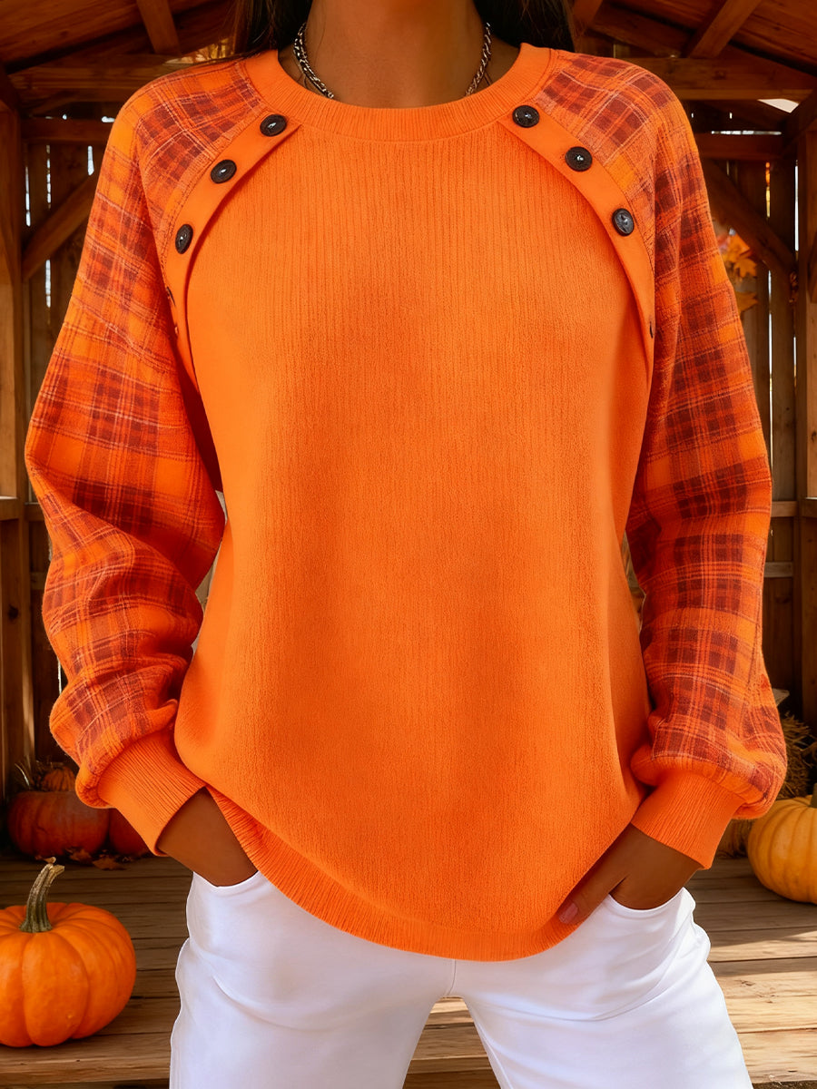 Women's Fall Plaid Patchwork Cozy Sweatshirt